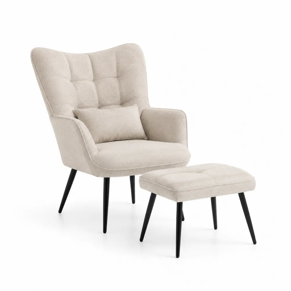 Stoffsessel mit Fußhocker Beige Metallbeine