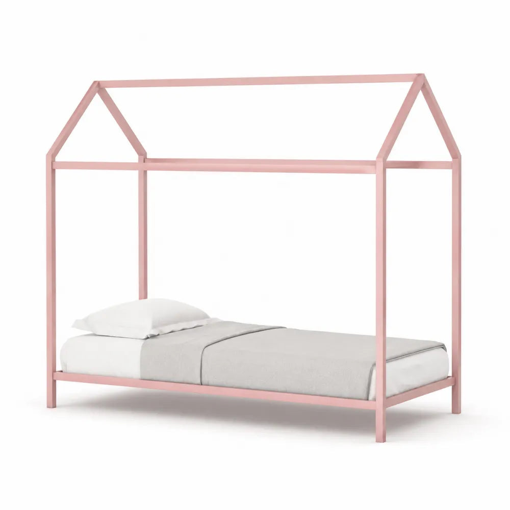 Kinder-Hausbett Metall Rosa 200x90 cm