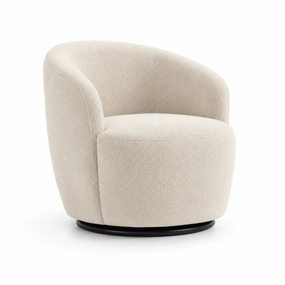 Bouclé-Sessel Beige Rund mit Drehfunktion