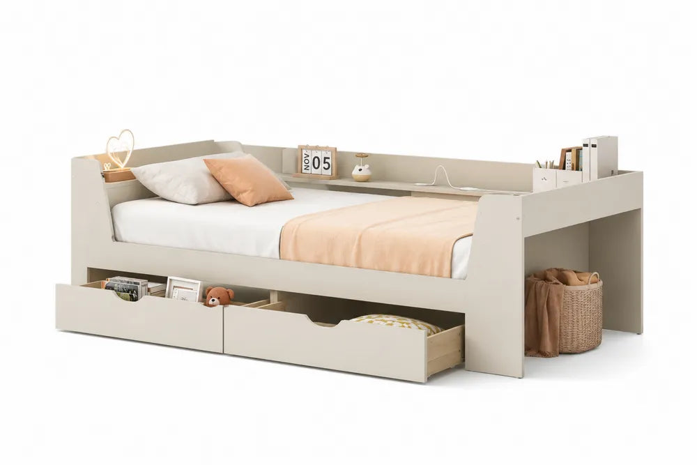 Holzbett für Kinder mit Schubladen Beige 200x90 cm