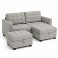 Ecksofa mit Ottomane und Hocker Grau Leinenoptik