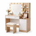Schminktisch mit Spiegelbeleuchtung aus MDF und Kunstleder Holz/Weiß