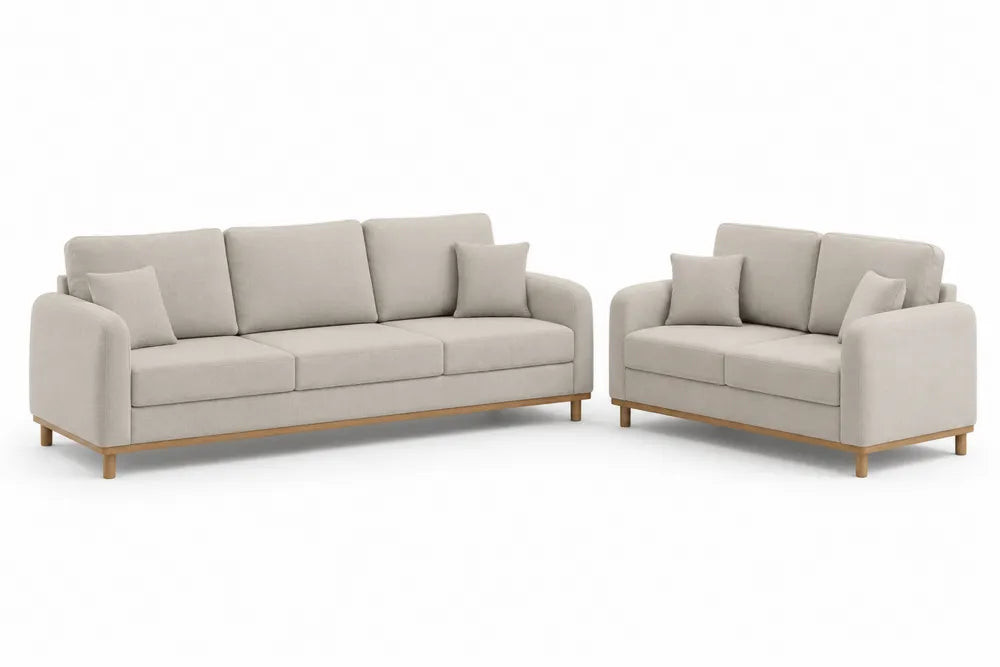 2-teiliges Sofa-Set aus Stoff Beige mit Holzrahmen