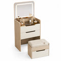 Schminktisch mit LED-Spiegel Holz Creme mit Hocker
