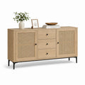 Sideboard aus Eichenholz mit Rattangeflecht und Metallbeinen