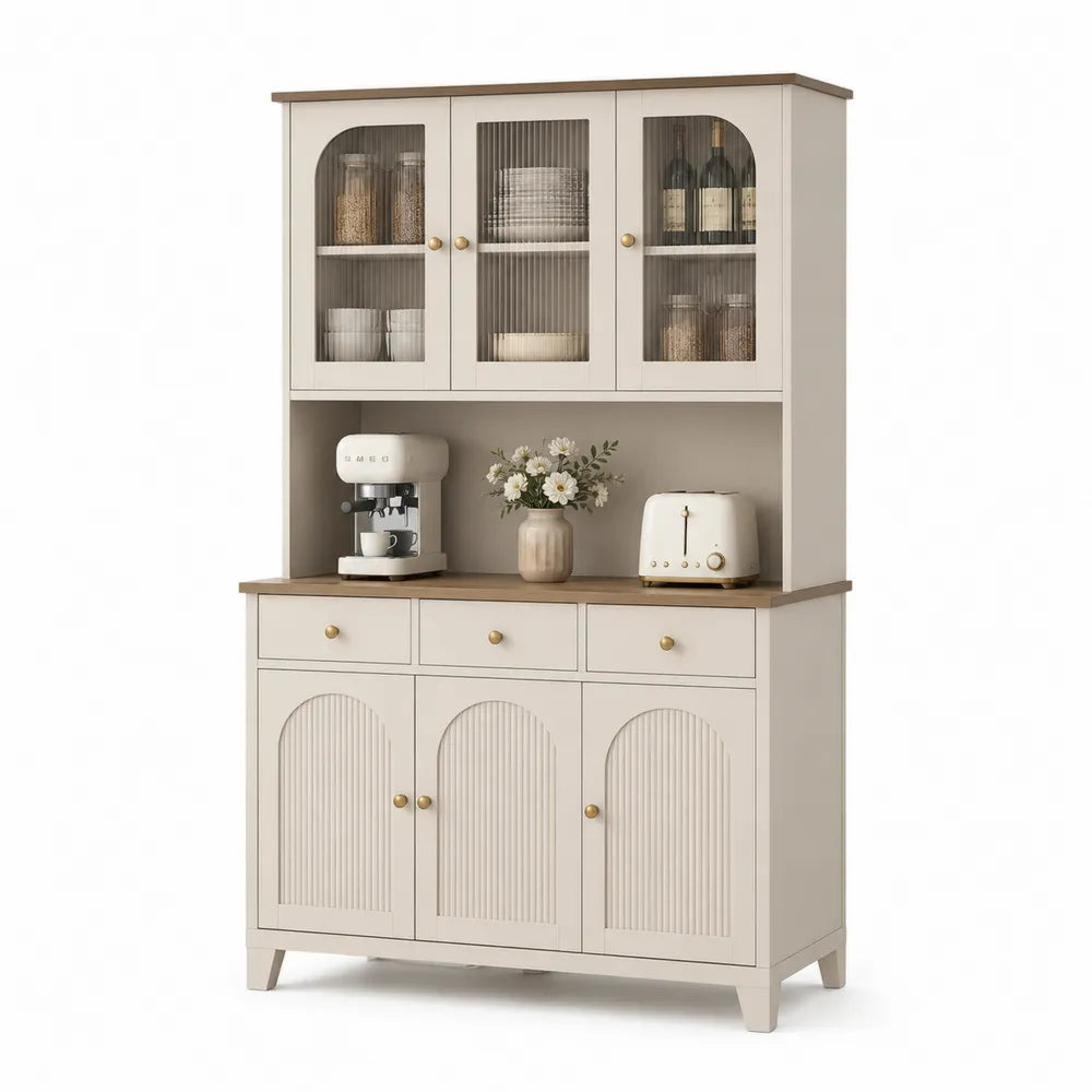 Küchenschrank-Set mit Glastüren MDF und Holz Beige