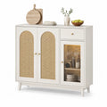 Sideboard Weiß Holz mit Rattan und Glastür 120x40x90cm