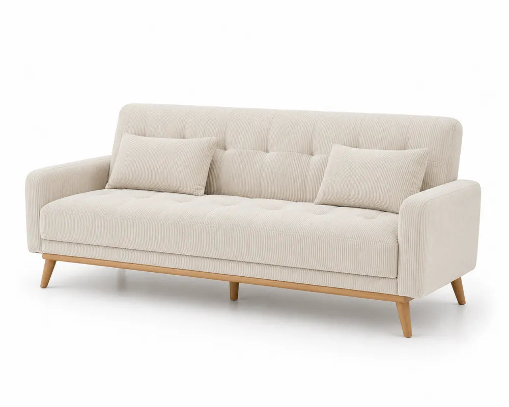 Sofa aus Cordstoff mit Holzbeinen in Beige