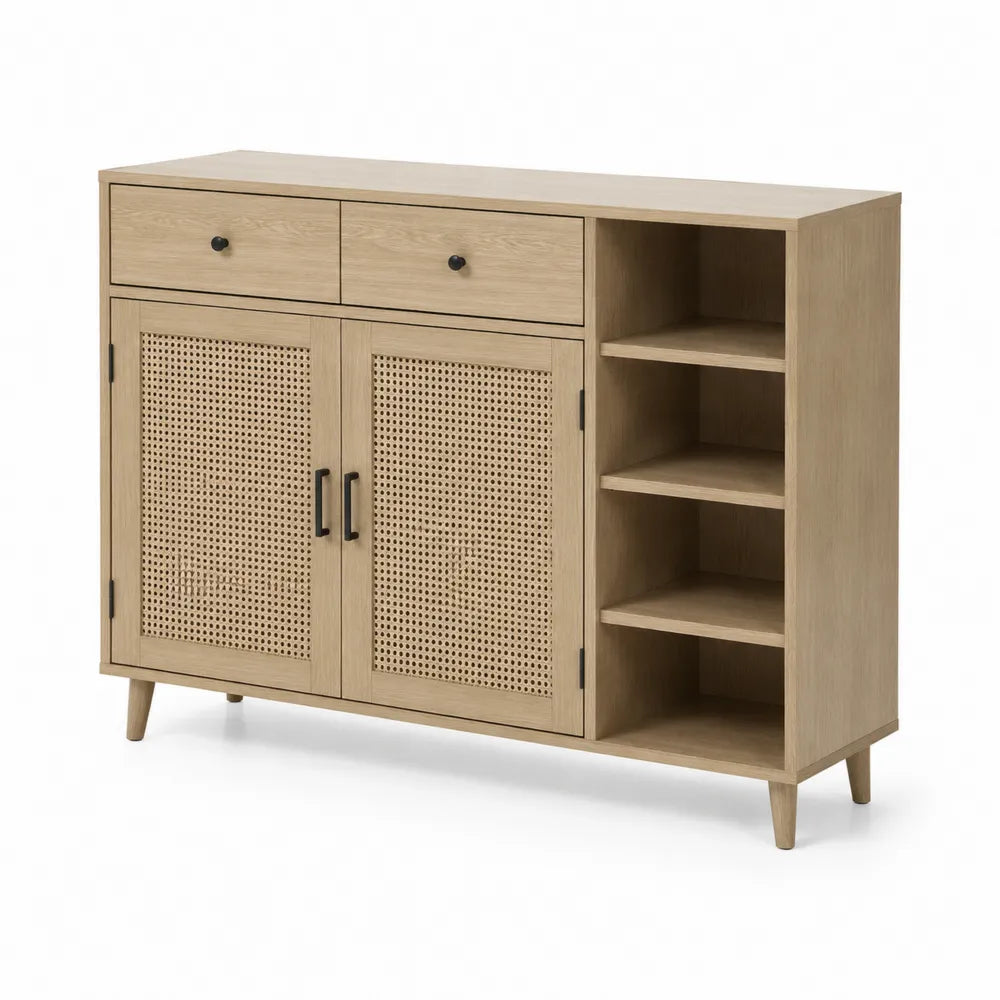 Sideboard Holz Hellbraun mit Rattan