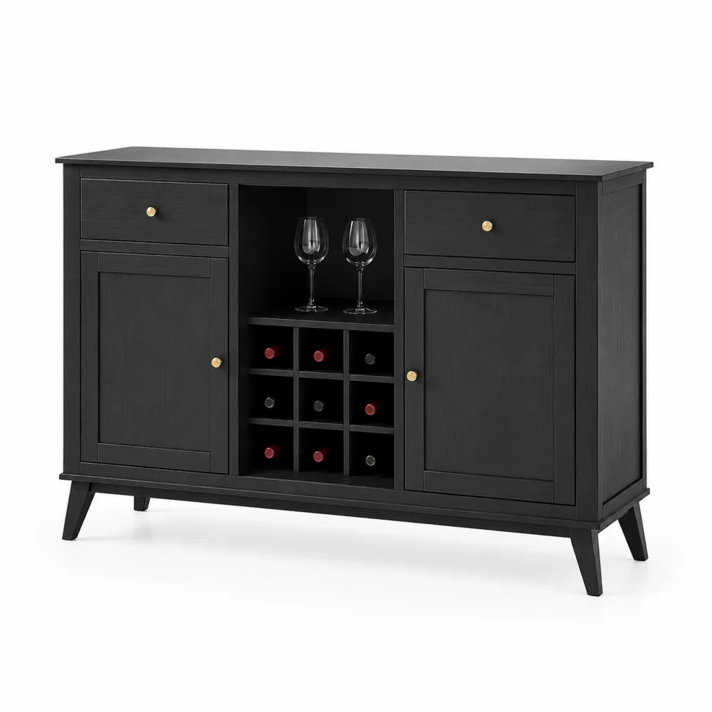Schwarzes Holz-Sideboard mit Weinregal 120x35x80 cm