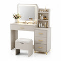 Schminktisch-Set mit Spiegel und LED-Beleuchtung in Weiß/Gold